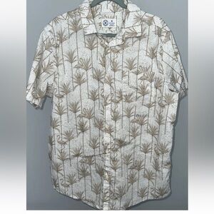 Men's Hurley Collared White/ Tan Button Up Palm Print Shirt XL